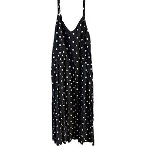 Old Navy Women's M Black/White Polka Dot Woven Polyester Smocked V-Neck Midi